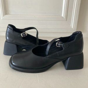 NWOT Vagabond Free People Ansie Mary Jane Black Leather Heels Sz 36